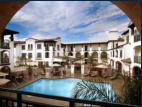 View from residential unit balcony of the pool courtyard.